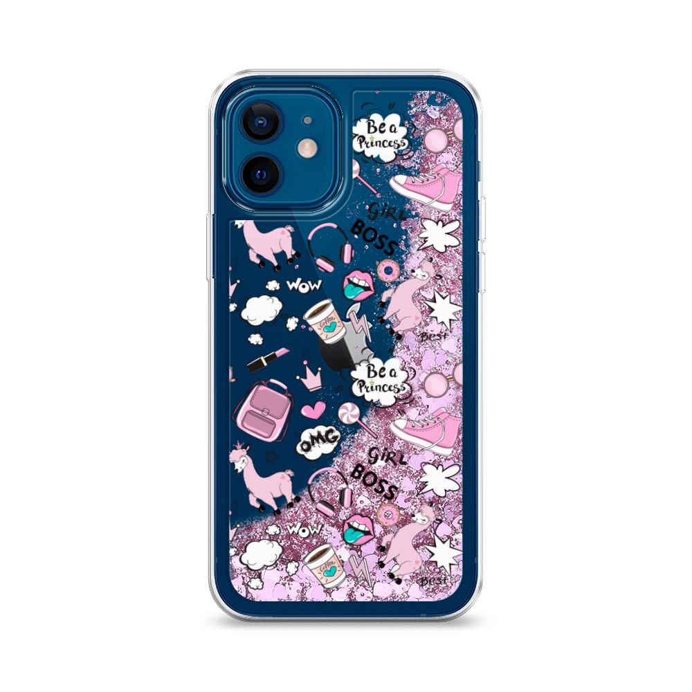 

Жидкий чехол с блестками "Стильная лама" на Apple iPhone 12, 12594-1