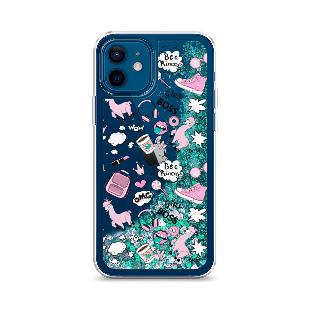 

Жидкий чехол с блестками "Стильная лама" на Apple iPhone 12, 12595-1