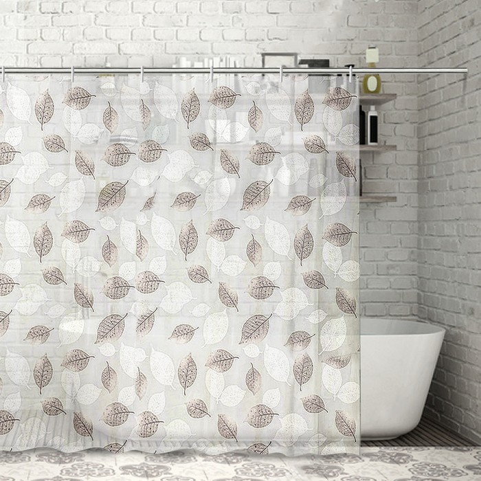 фото Штора для ванной комнаты доляна «чёрно-белые листья», 180×180 см, eva