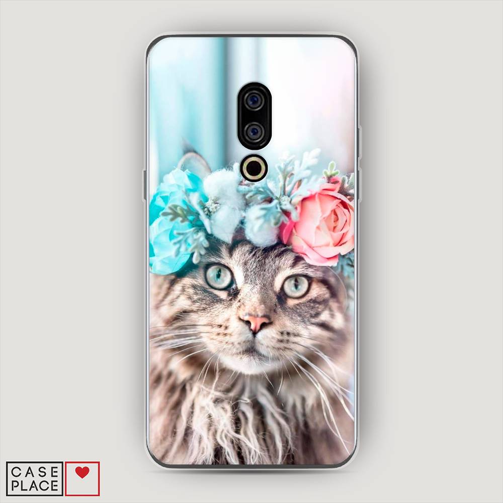 

Чехол Awog на Meizu 15 "Кот в венке", Серый;голубой;розовый, 72650-2