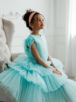 Платье детское Роскошь с детства Бергамо, мятный-фиолетовый, 110