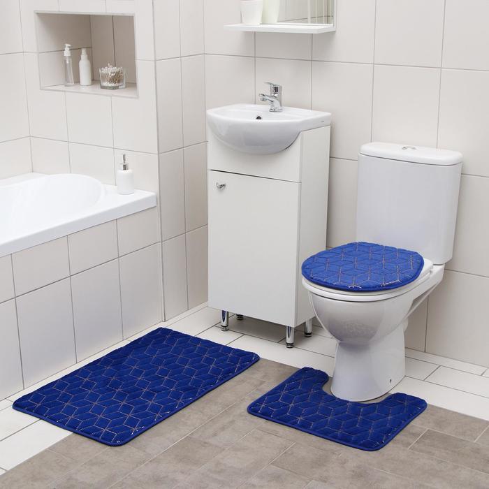 фото Набор ковриков для ванны и туалета доляна «геометрик», 3 шт: 35×40, 40×50, 50×80 см