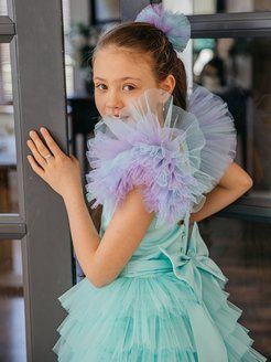 Платье детское Роскошь с детства Единорог, мятный-фиолетовый, 152