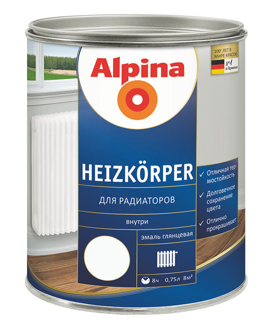 фото Эмаль алкидная alpina heizkoerper для радиаторов белая 0,75 л
