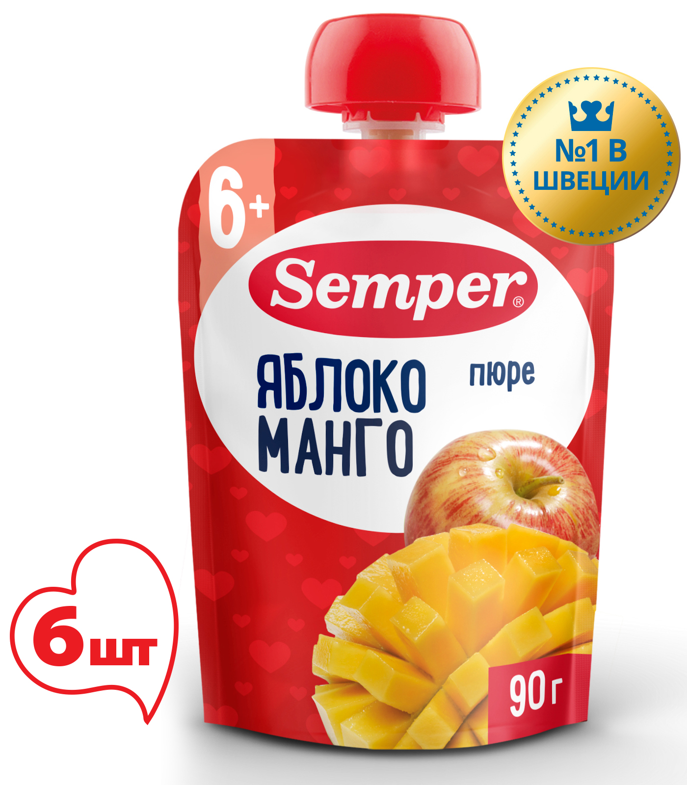 Пюре фруктовое Semper яблоко и манго пауч 6 мес 90г 6шт 1224₽