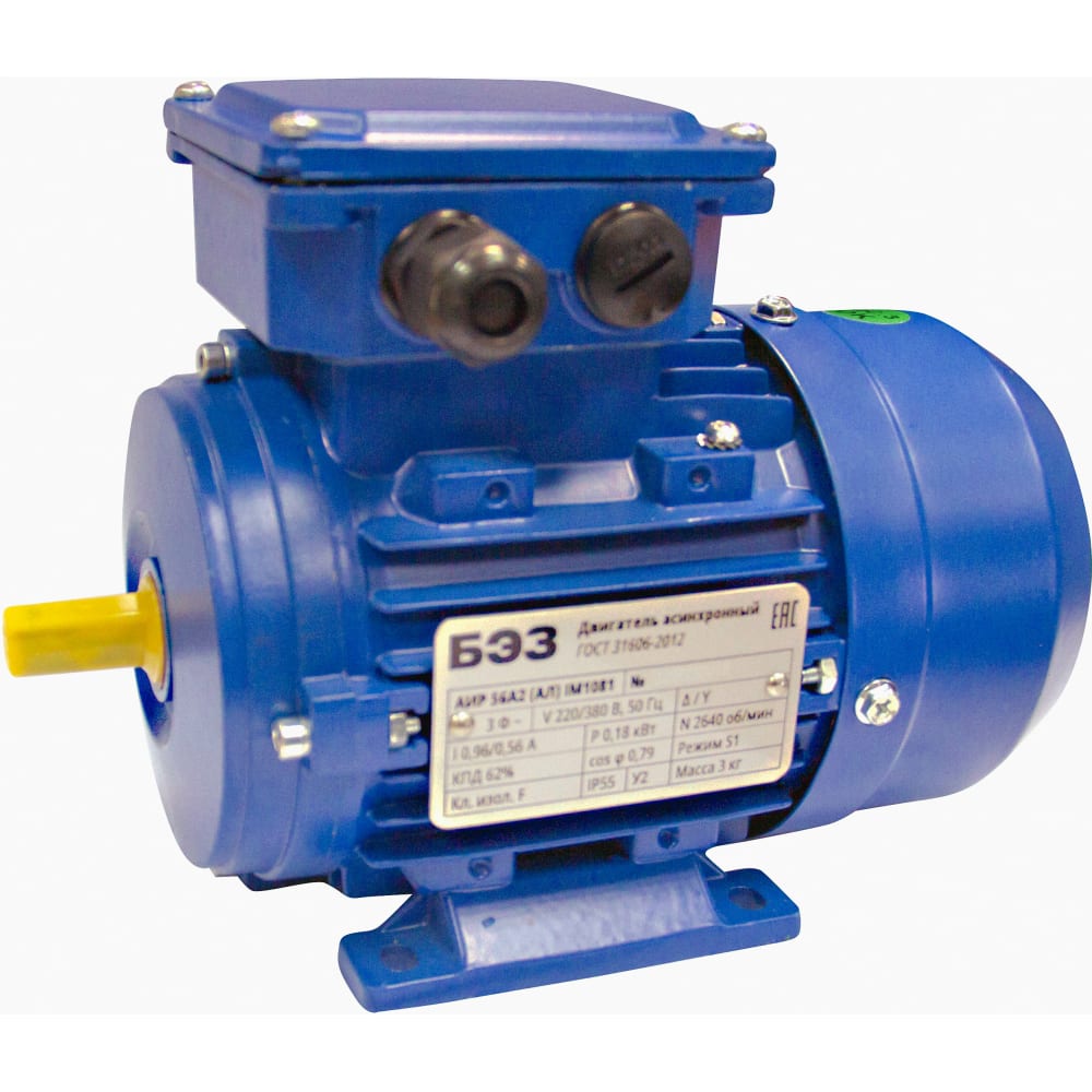 

ТМ БЭЗ Электродвигатель АИР 63B2 (Ал) IM1081 (0,55 кВт/3000 об/мин), корпус алюминий 36496