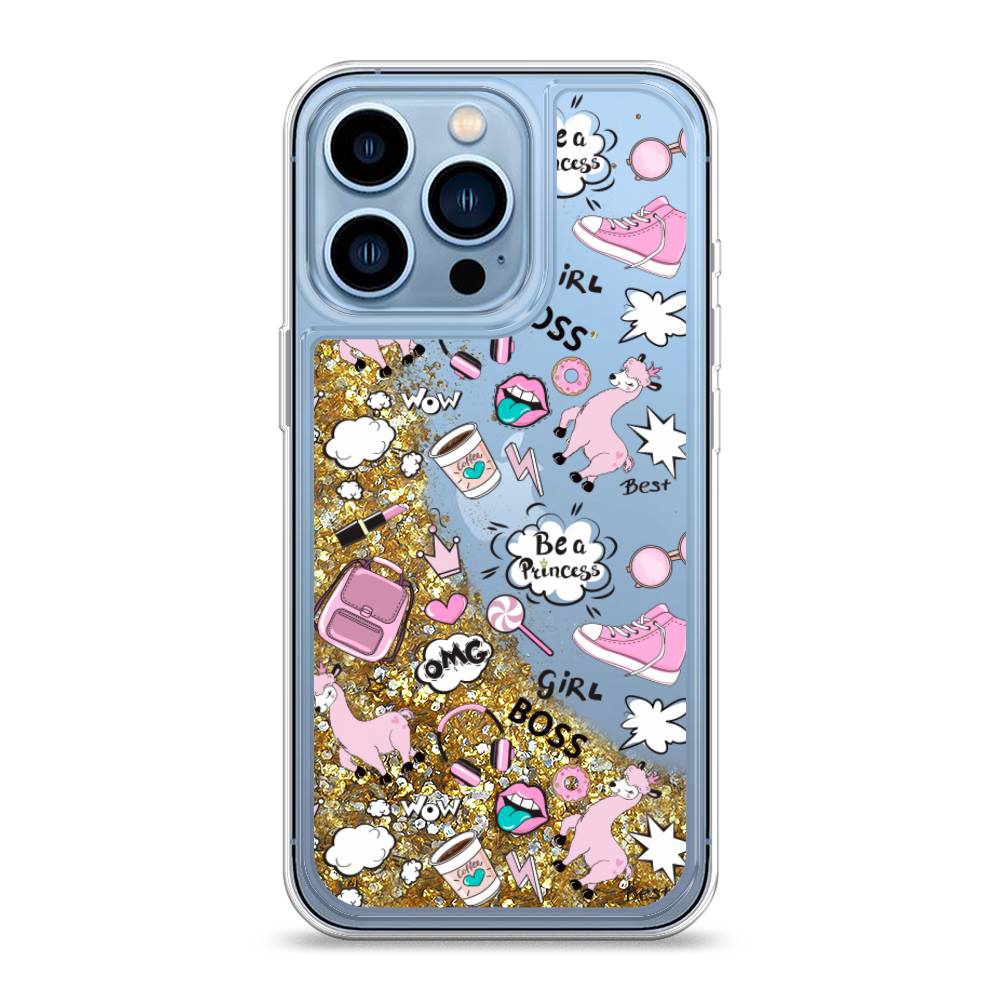 

Жидкий чехол с блестками "Стильная лама" на Apple iPhone 13 Pro, 14390-1