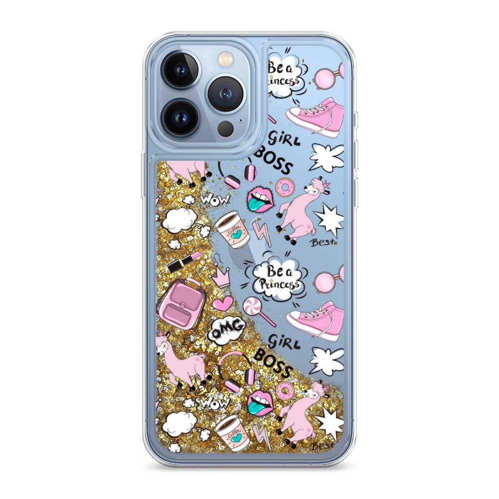 

Жидкий чехол с блестками "Стильная лама" на Apple iPhone 13 Pro Max, 14490-1