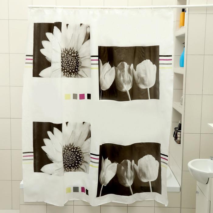 фото Штора для ванной комнаты доляна «белые цветы», 180×180 см, eva