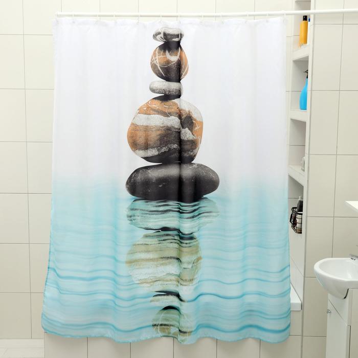 фото Штора для ванной комнаты доляна «камни на воде», 180×180 см, полиэстер