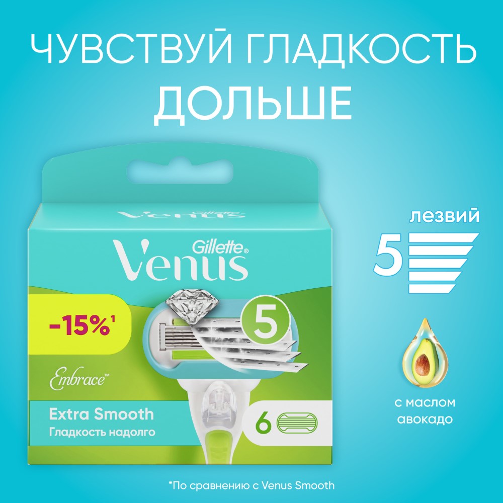 Сменные кассеты для бритвы Gillette Venus Embrace, 6 шт сменные кассеты для бритв gillette mach3 для мужчин 8 шт