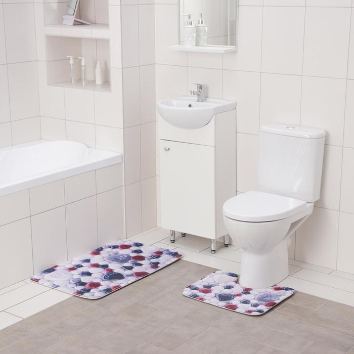 фото Набор ковриков для ванны и туалета доляна «цветная галька», 2 шт: 40×50, 50×80 см