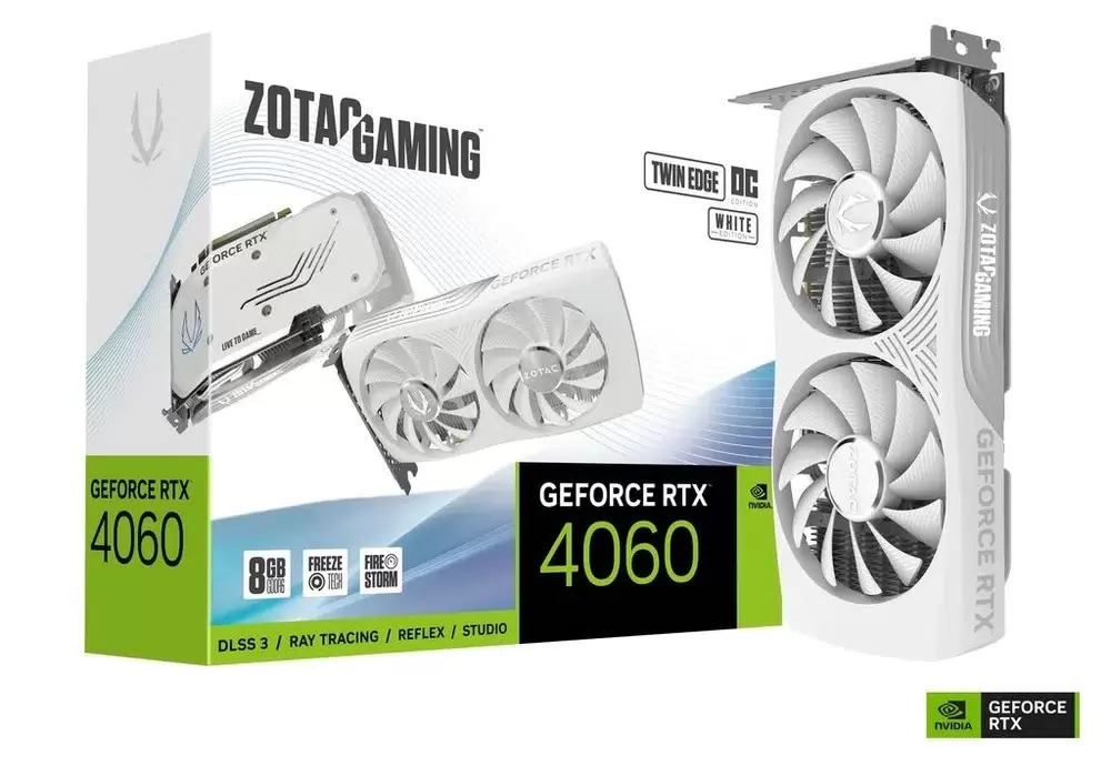 

Видеокарта Zotac RTX4060 8GB Twin Edge OC white Ed 8Gb [ZT40600Q-10M], Белый, GeForce RTX 4060 TWIN EDGE OC