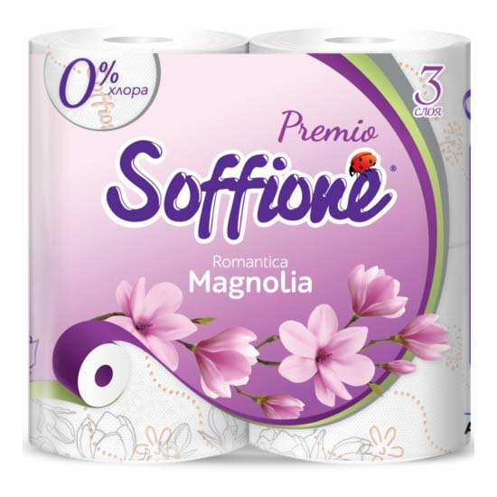 фото Туалетная бумага soffione premio romantica magnolia 4 шт