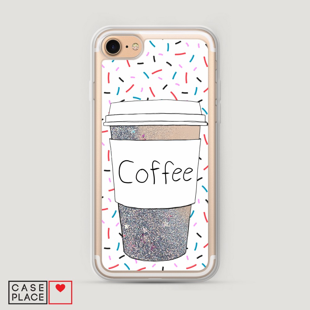 фото Жидкий чехол с блестками "coffee прозрачный стакан" на apple iphone 7 awog