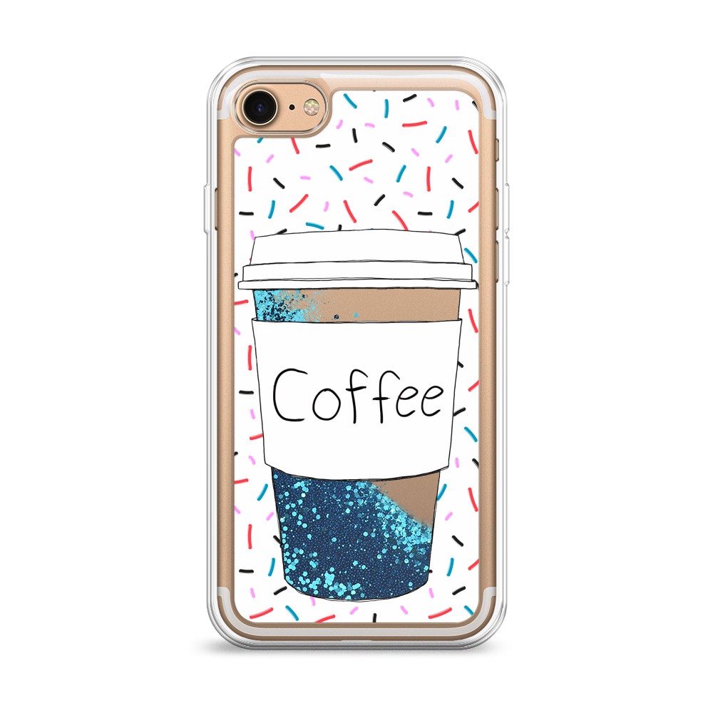 фото Жидкий чехол с блестками "coffee прозрачный стакан" на apple iphone 7 awog