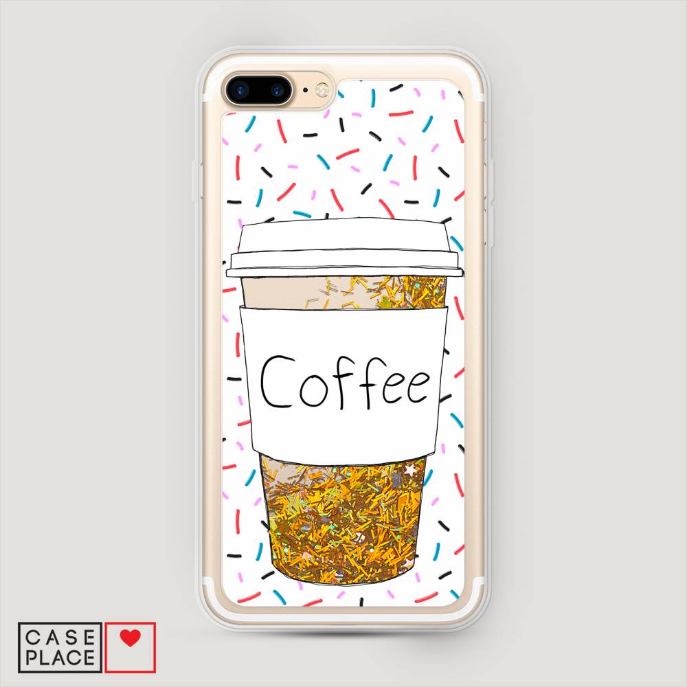 фото Жидкий чехол с блестками "coffee прозрачный стакан" на apple iphone 8 plus awog