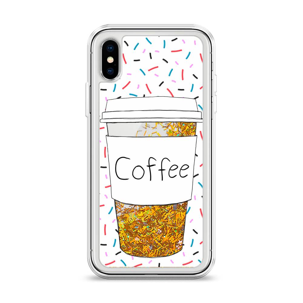 фото Жидкий чехол с блестками "coffee прозрачный стакан" на apple iphone x (10) awog