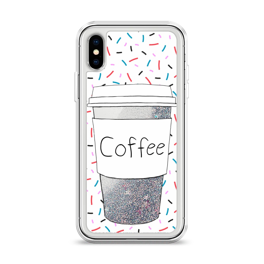 фото Жидкий чехол с блестками "coffee прозрачный стакан" на apple iphone x (10) awog