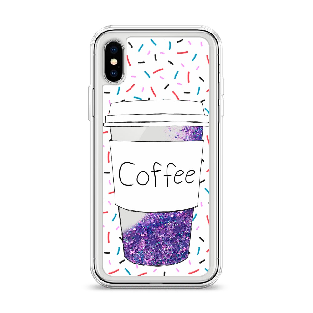 фото Жидкий чехол с блестками "coffee прозрачный стакан" на apple iphone x (10) awog