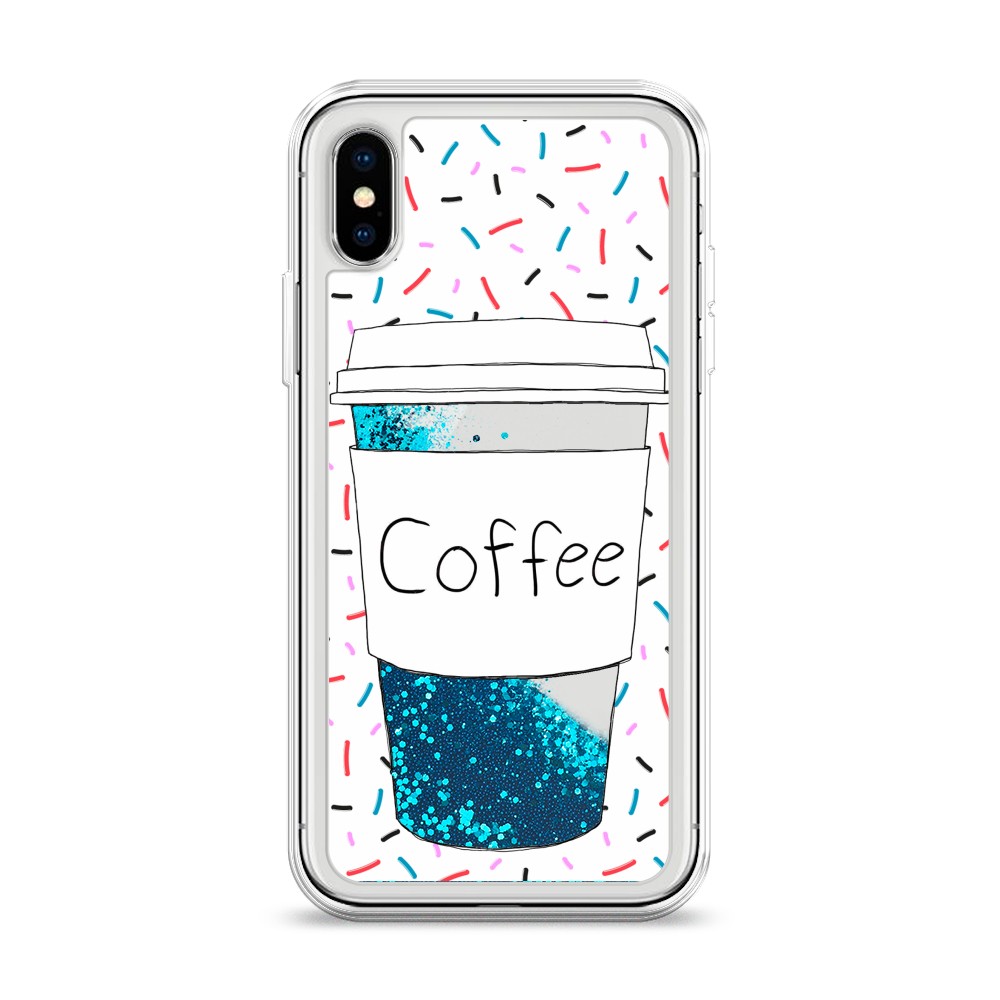 фото Жидкий чехол с блестками "coffee прозрачный стакан" на apple iphone xs (10s) awog