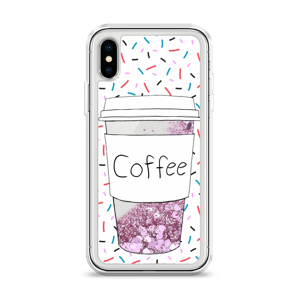 фото Жидкий чехол с блестками "coffee прозрачный стакан" на apple iphone xs (10s) awog