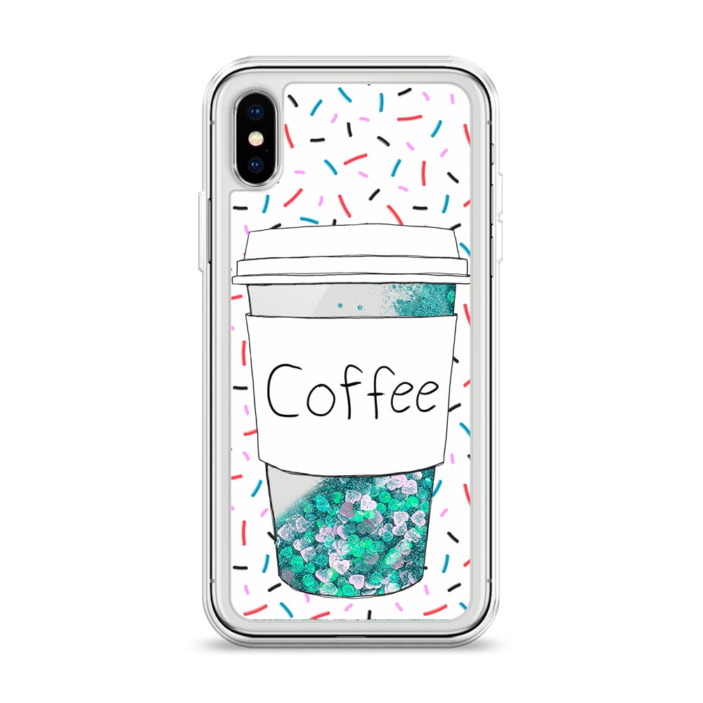 фото Жидкий чехол с блестками "coffee прозрачный стакан" на apple iphone xs (10s) awog