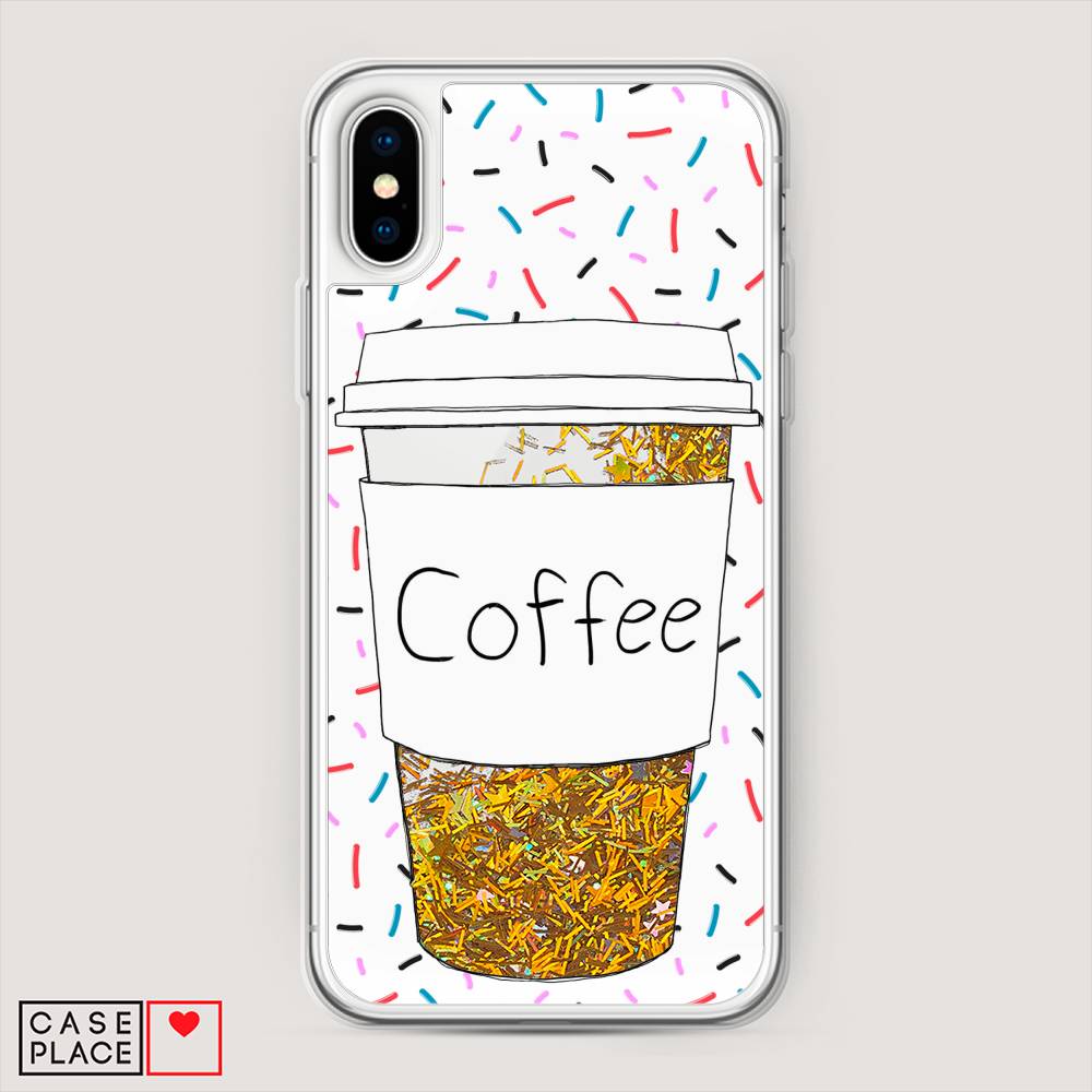 фото Жидкий чехол с блестками "coffee прозрачный стакан" на apple iphone xs max (10s max) awog