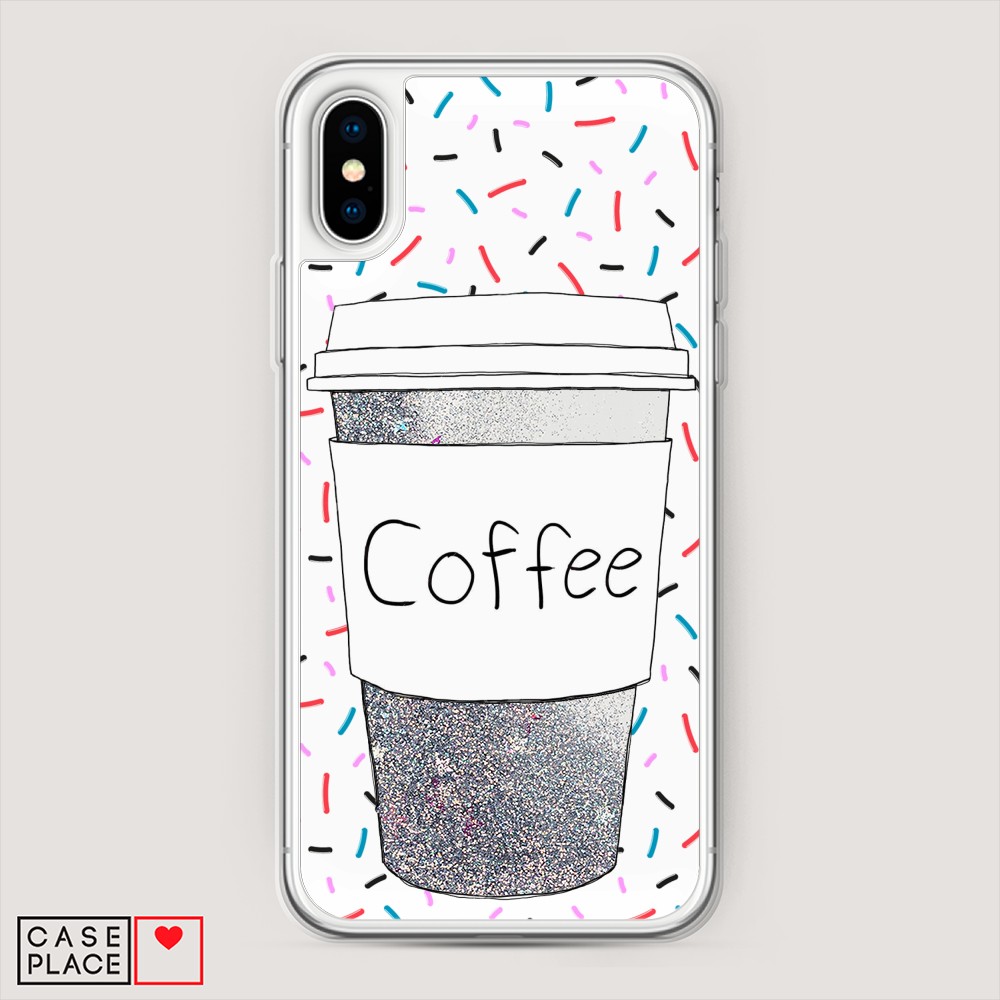 фото Жидкий чехол с блестками "coffee прозрачный стакан" на apple iphone xs max (10s max) awog