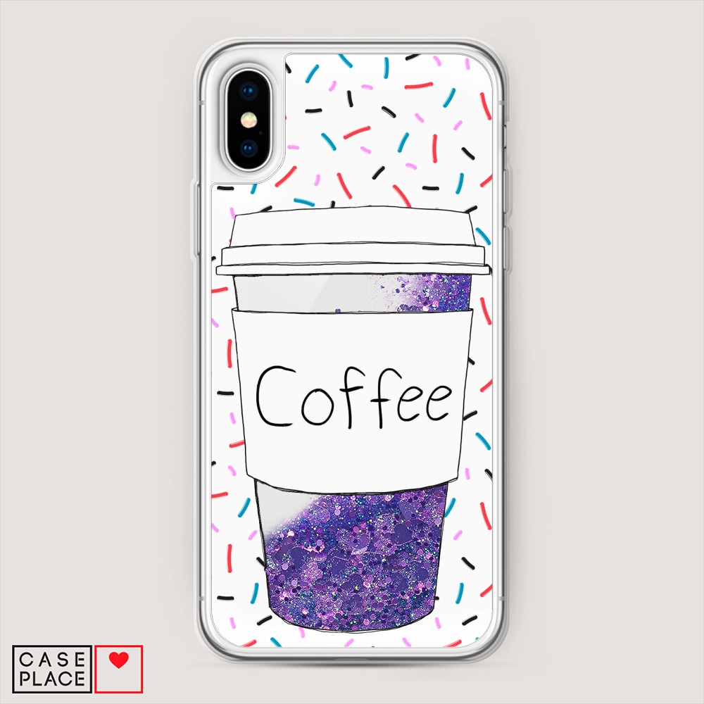 фото Жидкий чехол с блестками "coffee прозрачный стакан" на apple iphone xs max (10s max) awog