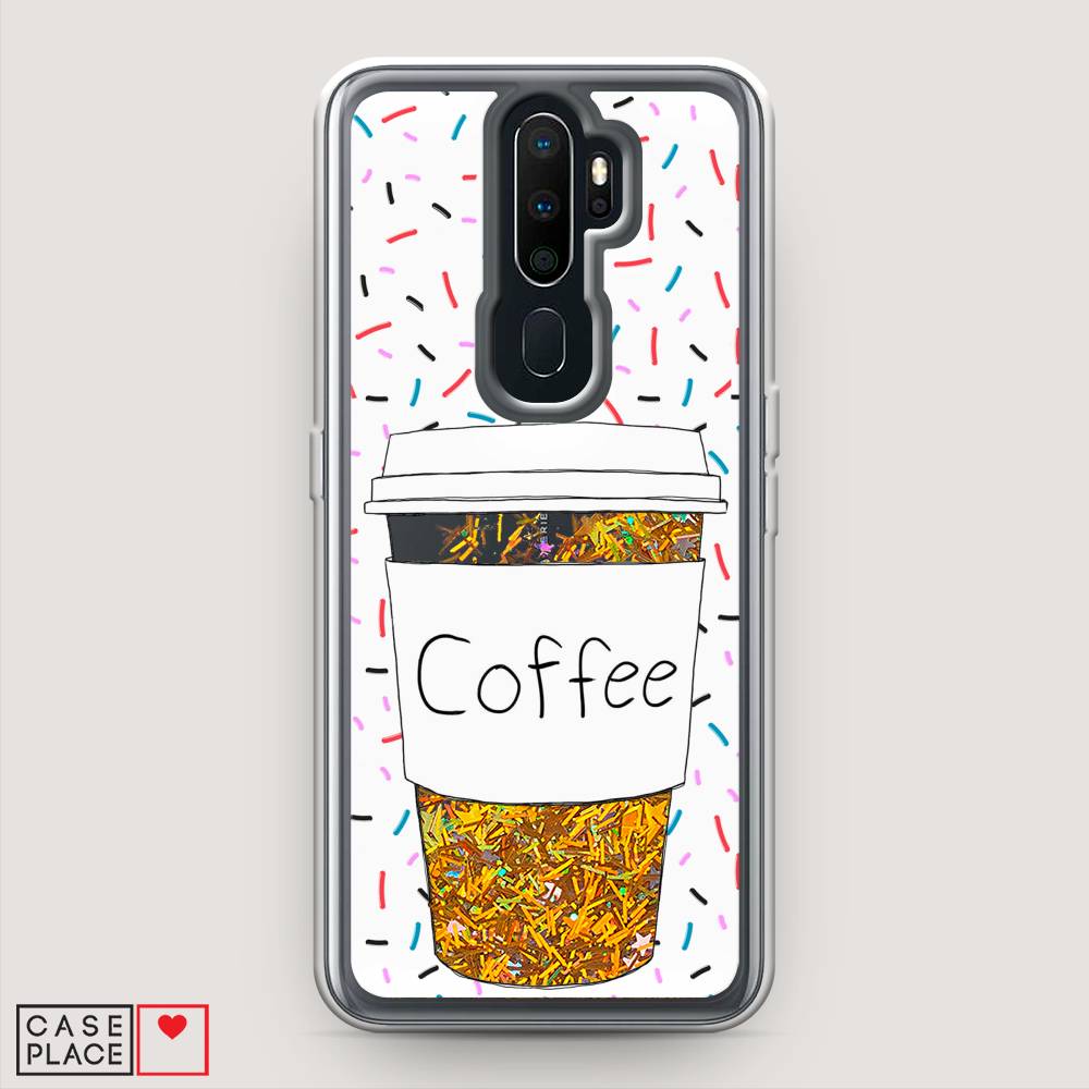 фото Жидкий чехол с блестками "coffee прозрачный стакан" на oppo a5 (2020) awog