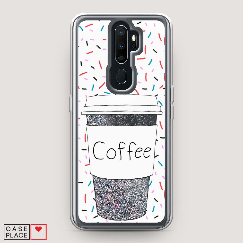 фото Жидкий чехол с блестками "coffee прозрачный стакан" на oppo a5 (2020) awog