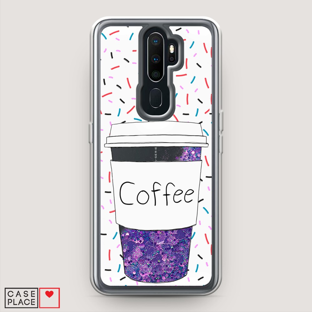 фото Жидкий чехол с блестками "coffee прозрачный стакан" на oppo a5 (2020) awog