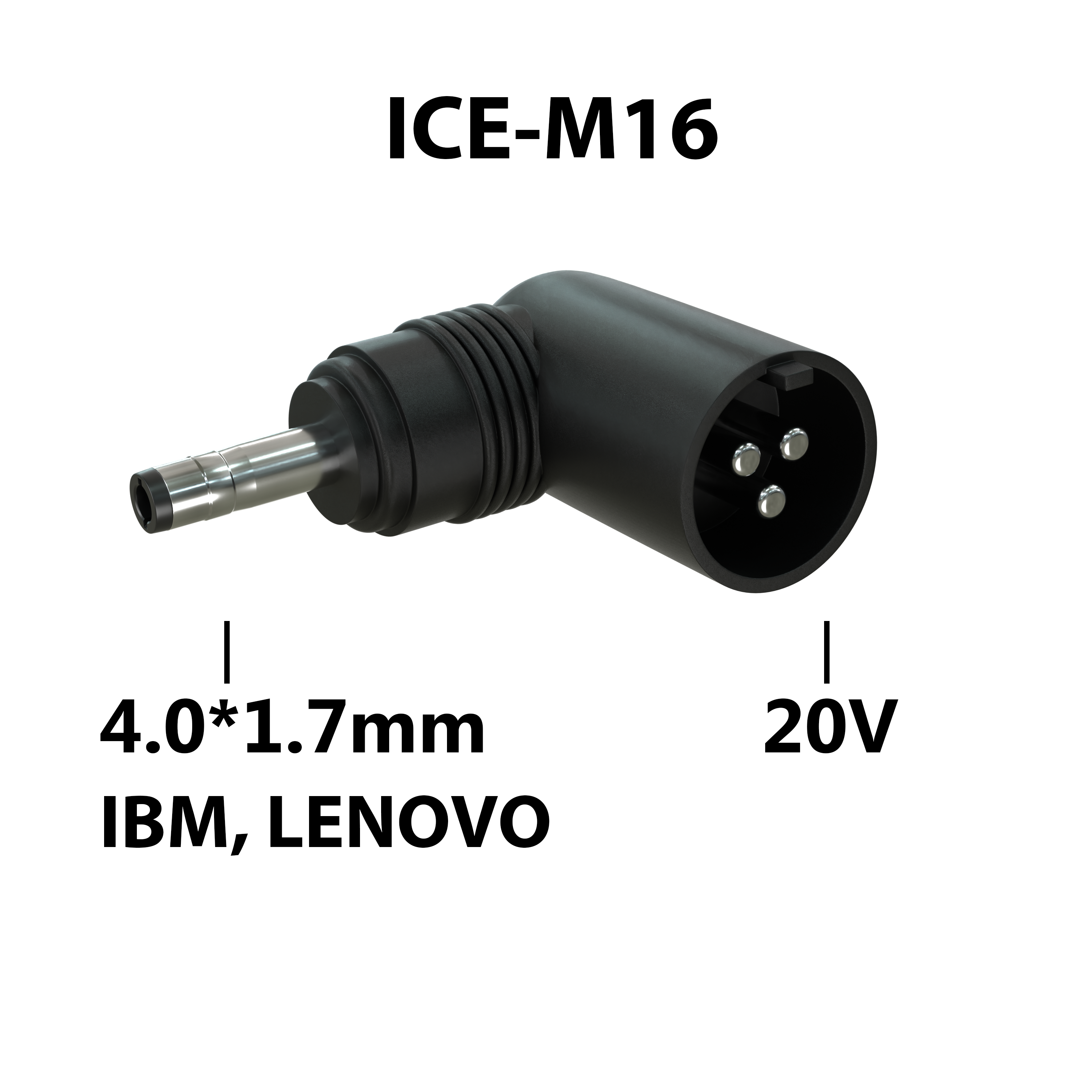 Коннектор адаптер переходник питания для ноутбуков IBM, Lenovo, 3pin, угловой, ICE-M16