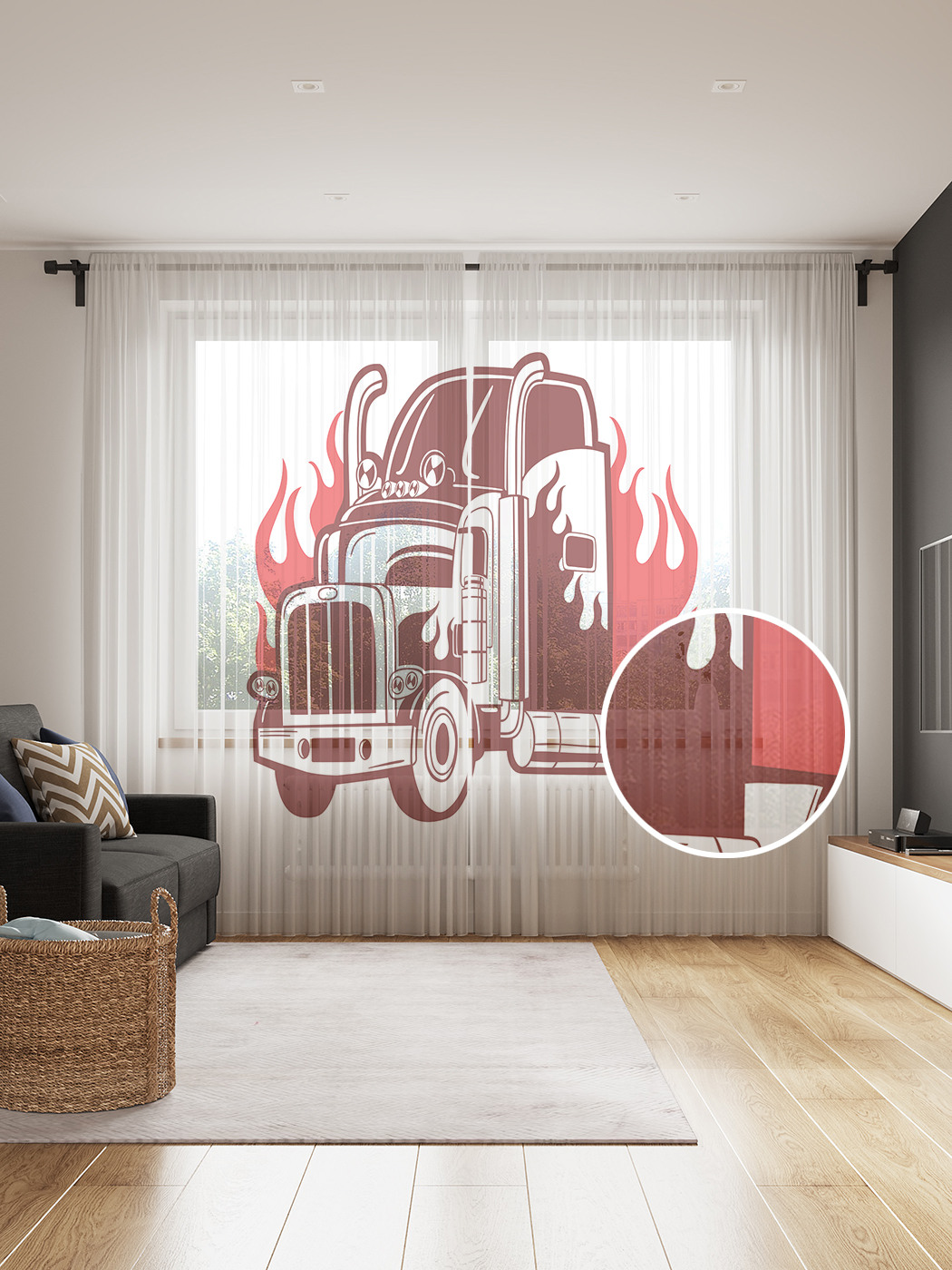 

Фототюль JoyArty "Седельный тягач", 145x265см (2 полотна со шторной лентой + 50 крючков), Седельный тягач