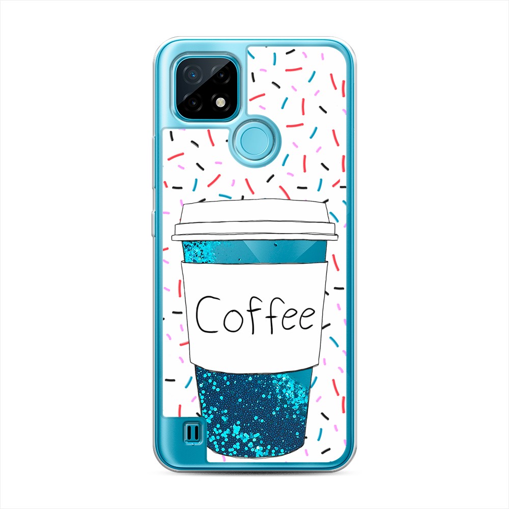 фото Жидкий чехол с блестками "coffee прозрачный стакан" на realme c21 awog