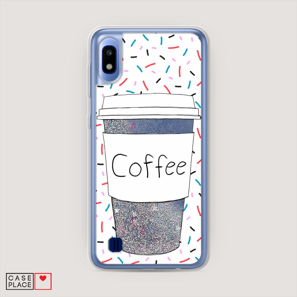 фото Жидкий чехол с блестками "coffee прозрачный стакан" на samsung galaxy a10 awog