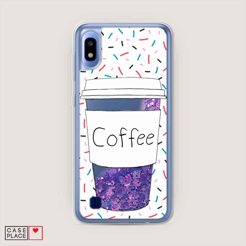 фото Жидкий чехол с блестками "coffee прозрачный стакан" на samsung galaxy a10 awog