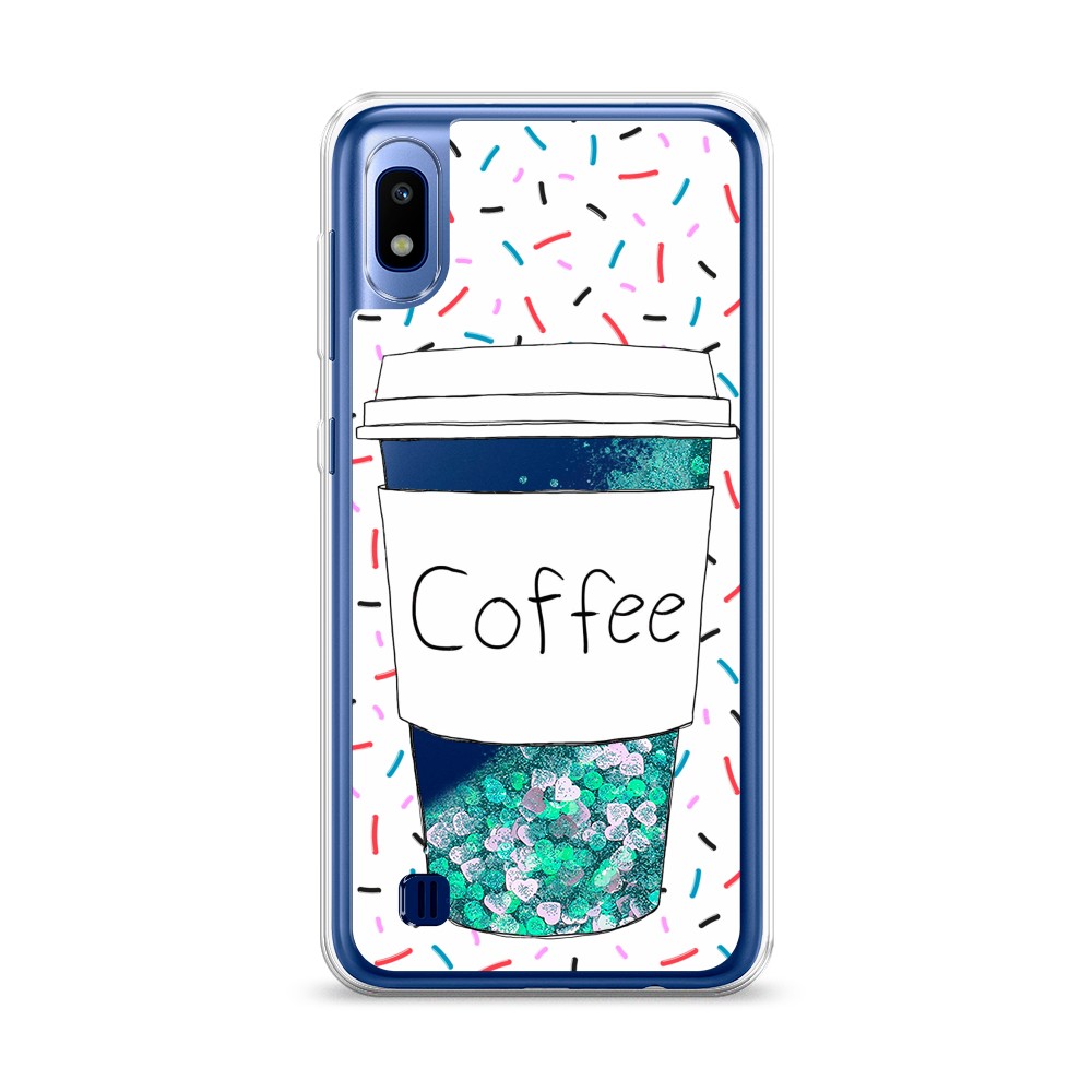 фото Жидкий чехол с блестками "coffee прозрачный стакан" на samsung galaxy a10 awog