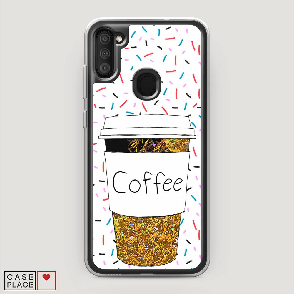 фото Жидкий чехол с блестками "coffee прозрачный стакан" на samsung galaxy a11 awog