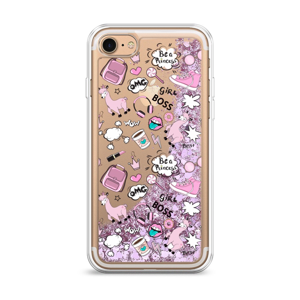 

Жидкий чехол с блестками "Стильная лама" на Apple iPhone 7, 10694-1
