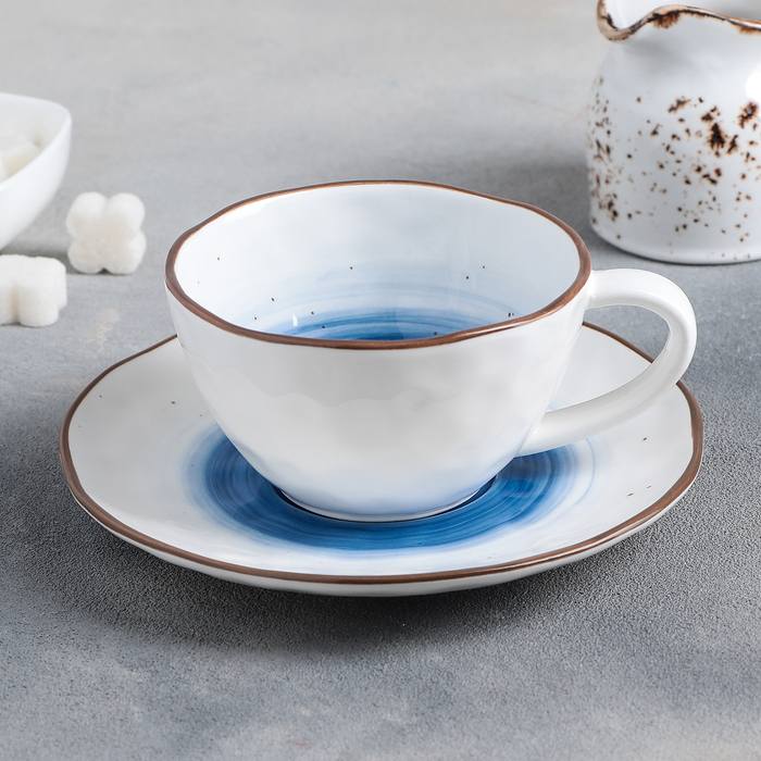 фото Чайная пара «нептун», чашка 250 мл, блюдце d=16 см, цвет синий доляна