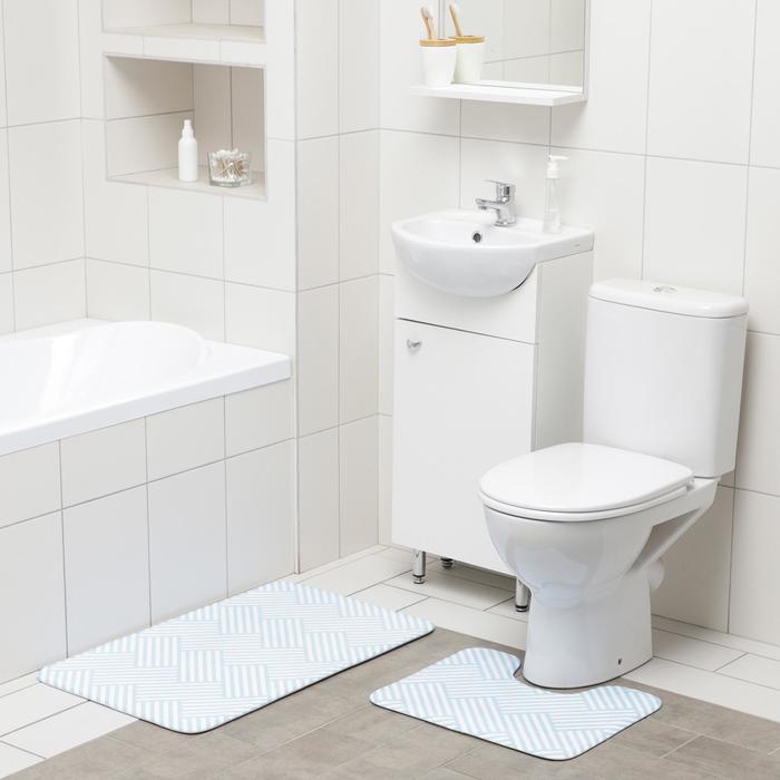 фото Набор ковриков для ванны и туалета доляна «паркет», 2 шт: 50×80, 40×50 см, цвет голубой