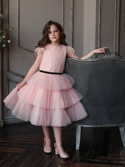 Платье детское Роскошь с детства Бергамо, розовый-жемчужный, 110