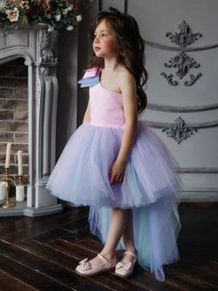 Платье детское Роскошь с детства Канны, розовый-мятный-фиолетовый, 134