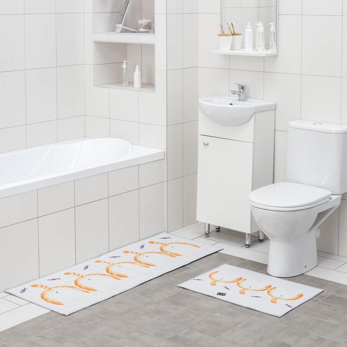 фото Набор ковриков для ванны и туалета доляна «хвостик», 2 шт: 45×120 см, 40×60 см