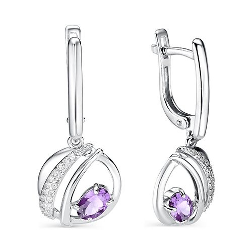 

Серьги женские из серебра АЛЬКОР 02-0773/00АМ-00 аметист/фианит, 02-0773/00АМ-00