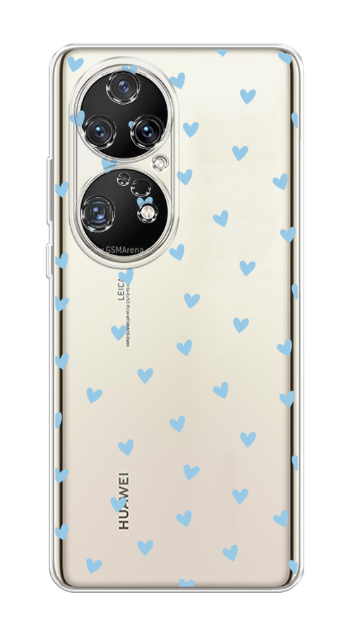 

Чехол на Huawei P50 Pro "Голубые сердечки паттерн", Голубой;прозрачный, 6105050-1