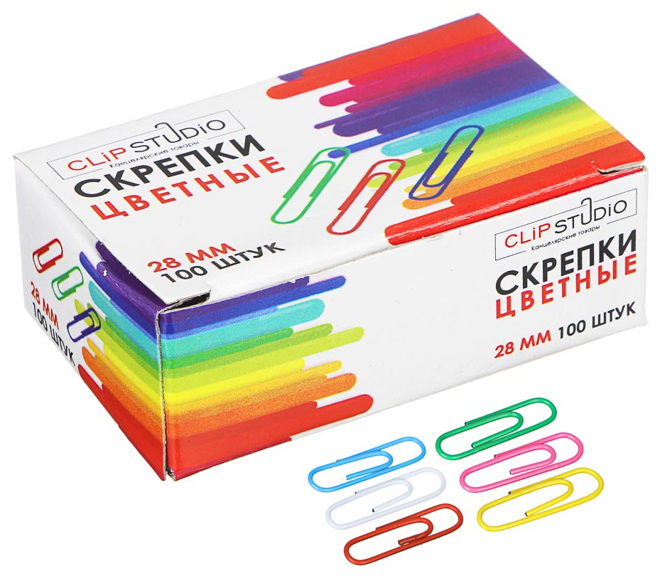 

Скрепки цветные 28 мм 100 шт