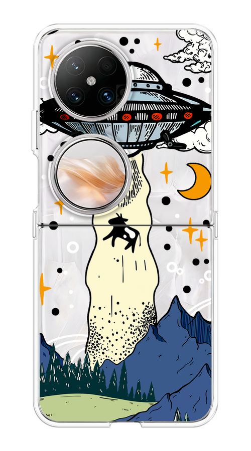 

Чехол на Huawei Pocket 2 "НЛО забирает корову", Бежевый;синий;желтый, 6123850-1